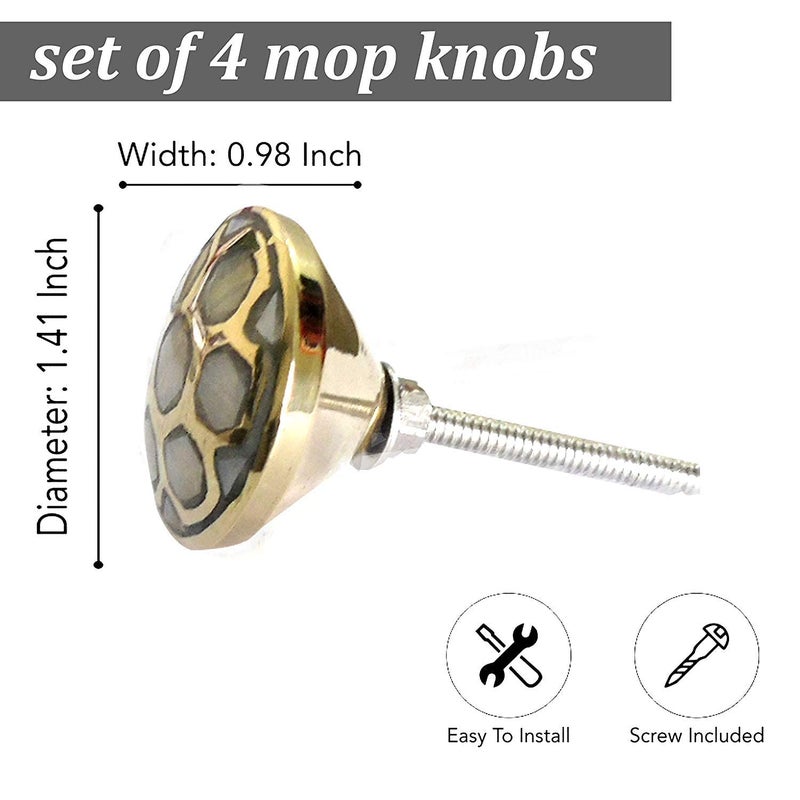 Perilla Home Set of 4 Premium Mother of Pearl Decorative Drawer Knobs - Gold Embroidered Vintage Kitchen Cabinet Handles Hardware Cupboard Door Unique Dresser Pulls Brass Round Knobs (Design-3) - Image 4